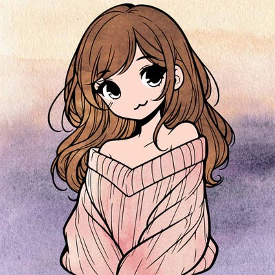 shy pretty girl wearing a sweater that is falling off one shoulder portrait