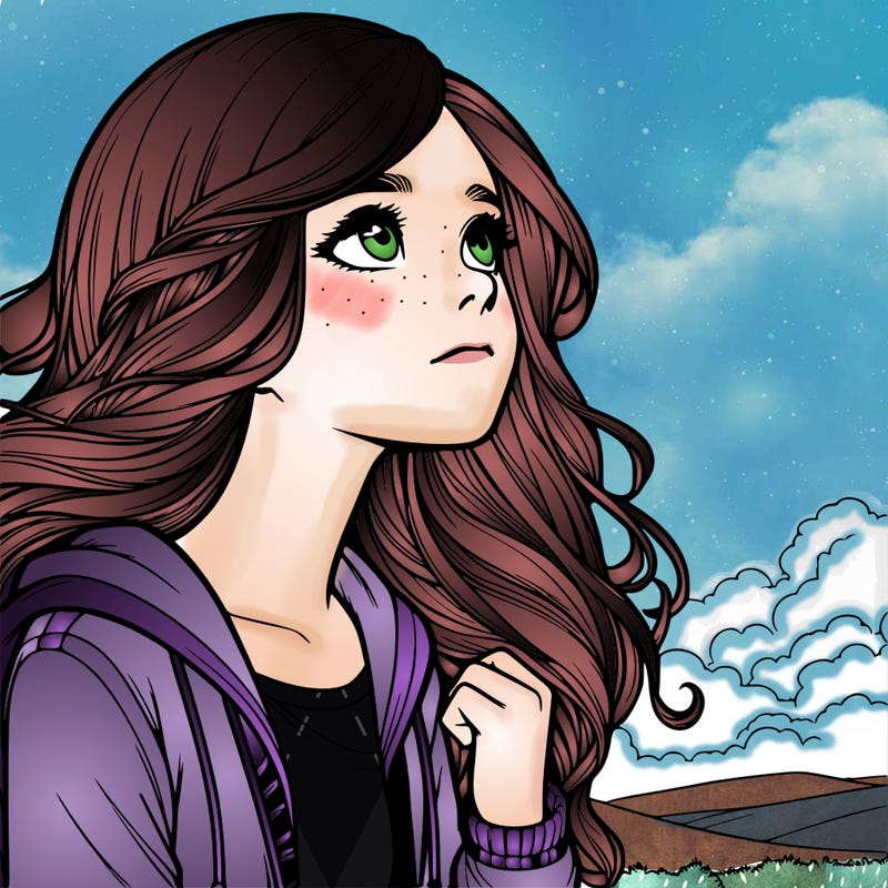 realistic girl looking at the sky