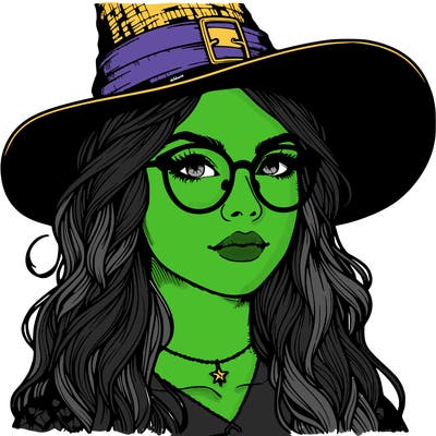 a witch with glasses realistic