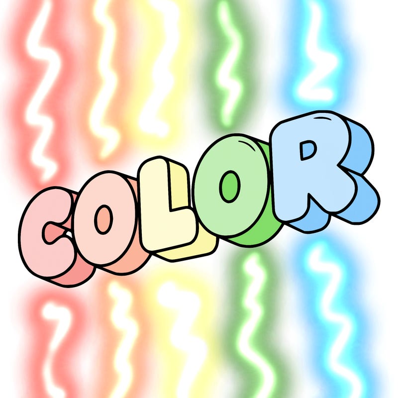 a sign that says color in bubble writing