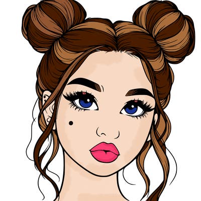 realistic girl with two buns on her hair and lips