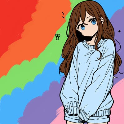 manga teen girl  in a sweater and baggy pants