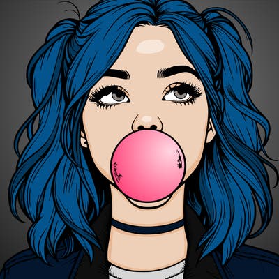 realististic girl blowing bubble -gum