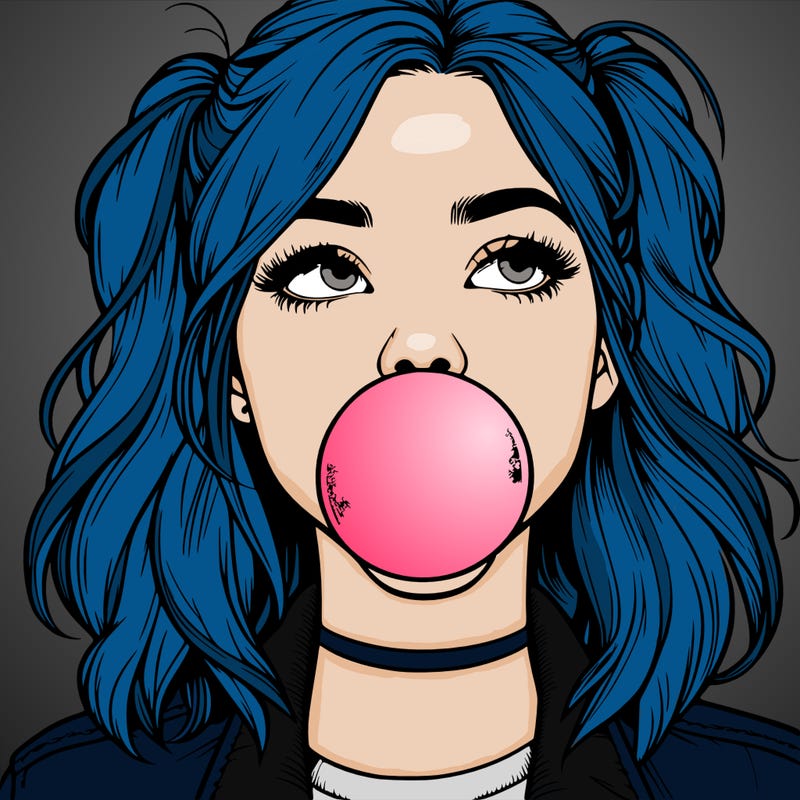 realististic girl blowing bubble -gum