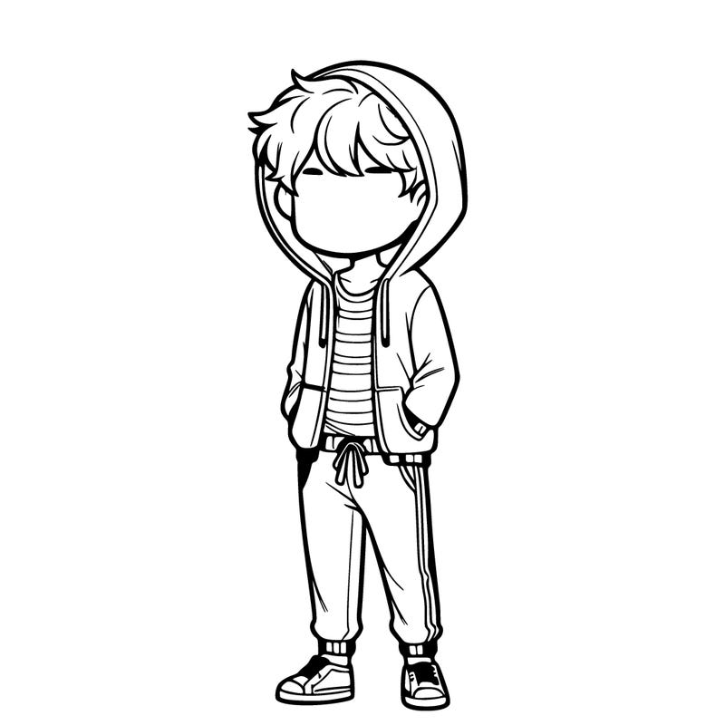 a boy with slightly wavy hair, a tank top,tracksuit bottoms, hooded jackets