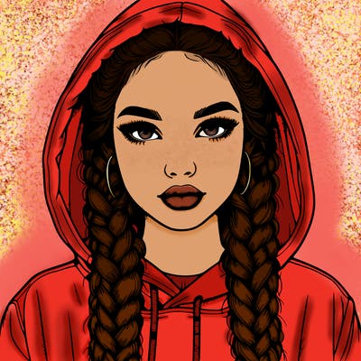realistic girl with braids and a hoodie with the hood covering her head