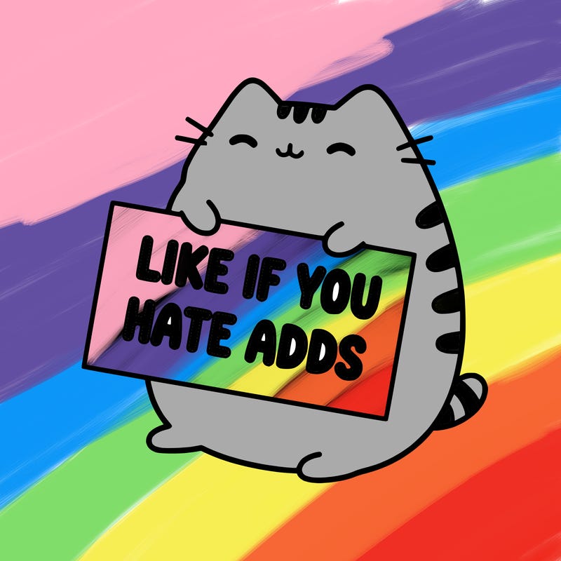 a kawii pusheen cat holding a sign that says like if you hate adds