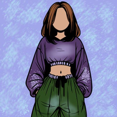 realistic girl faceless with baggy pants and a crop top
