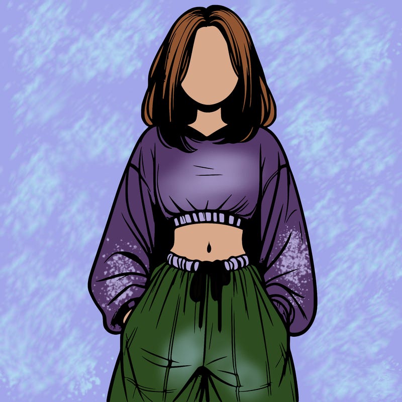 realistic girl faceless with baggy pants and a crop top
