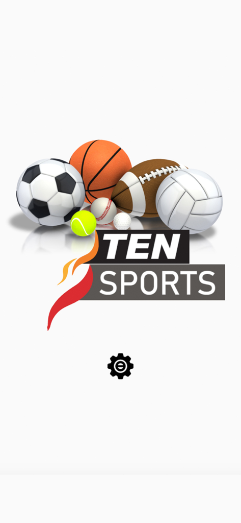 Ten Sports :Live Cricket TV HD - Ten Sports App-Logo mit einer Collage aus Sportbällen, darunter Fußball, Basketball und Tennis.