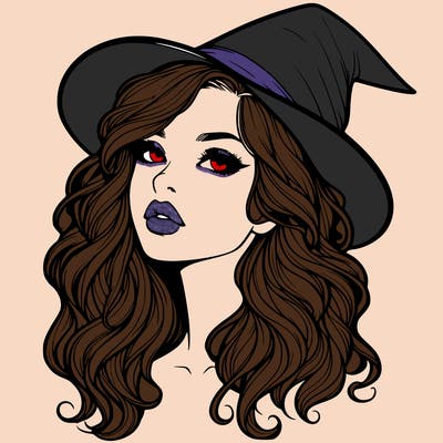 realistic witch girl with wavy hair and lips