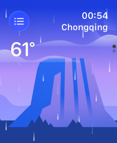 Weather mini for Watch - Apple Watch weather app showing rain in Chongqing with a temperature of 61 degrees
