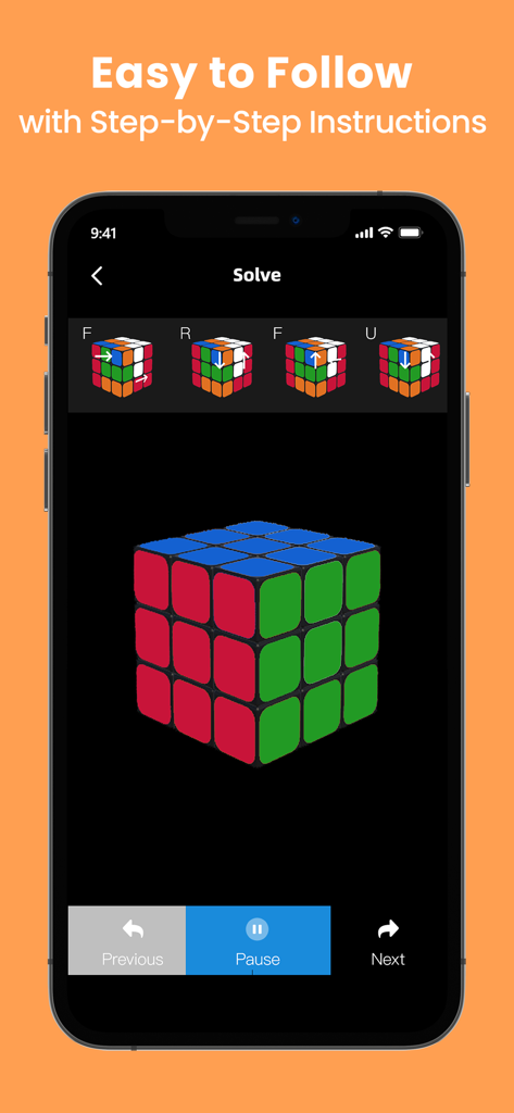 Interface de l'application Magic Cube IA montrant un cube 3D avec des instructions visuelles étape par étape pour résoudre le puzzle.