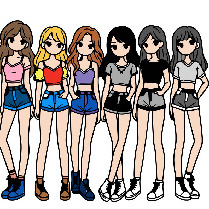 a group of girls wearing crop tops and shorts