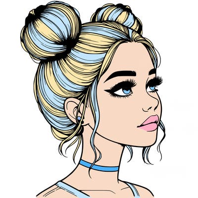 realistic girl with buns on the top of her head