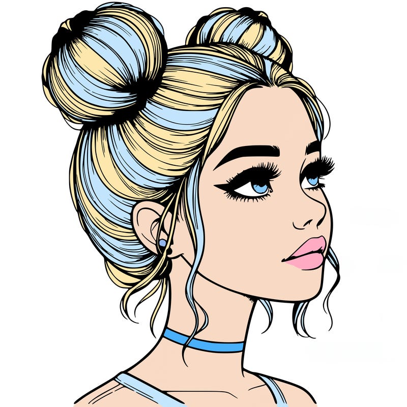 realistic girl with buns on the top of her head