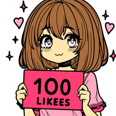 anima girl holding a 100 likes sign in her hand