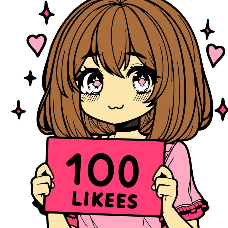 anima girl holding a 100 likes sign in her hand