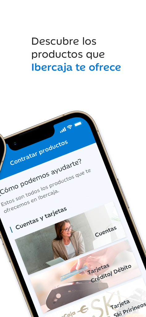 Ibercaja mobile app screen showing options to hire accounts and cards