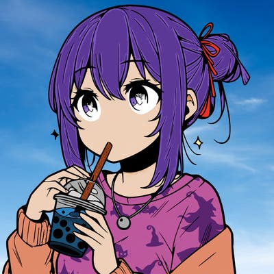 manga character drinking boba