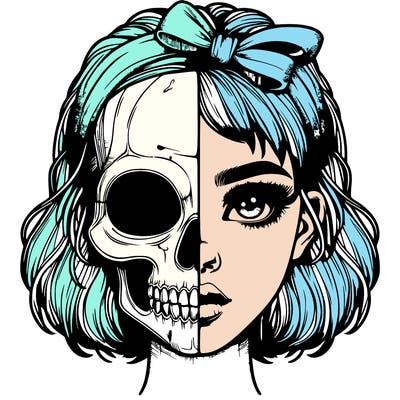 realistic girl with half skull mask