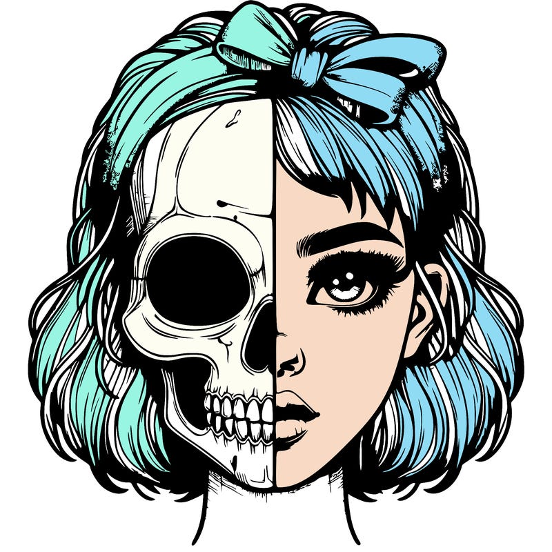 realistic girl with half skull mask