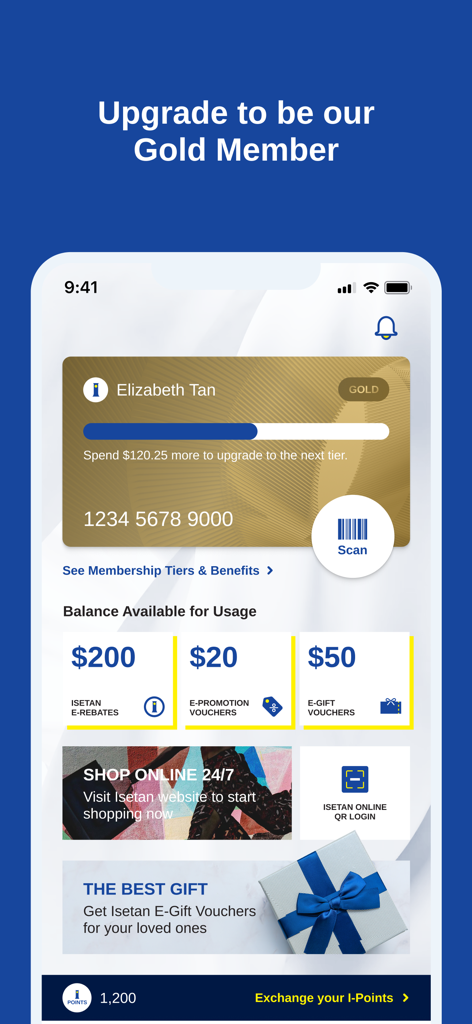 Isetan Privilege - Isetan Privilege app dashboard showing gold membership status and reward voucher balances