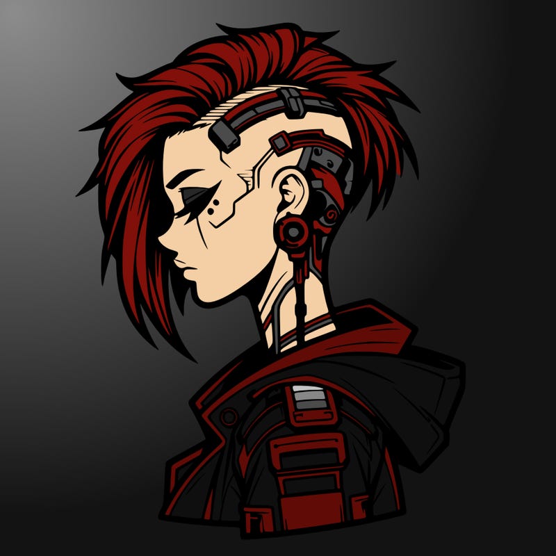 cyber-punk girl with sidecut hair