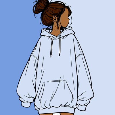 realistic girl with a oversized sweatshirt on and a bun