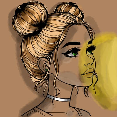 realistic girl with buns on the top of her head