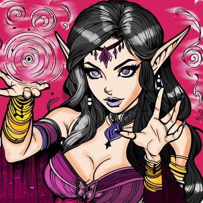 realistic scary beautiful elf sorceress casting spell