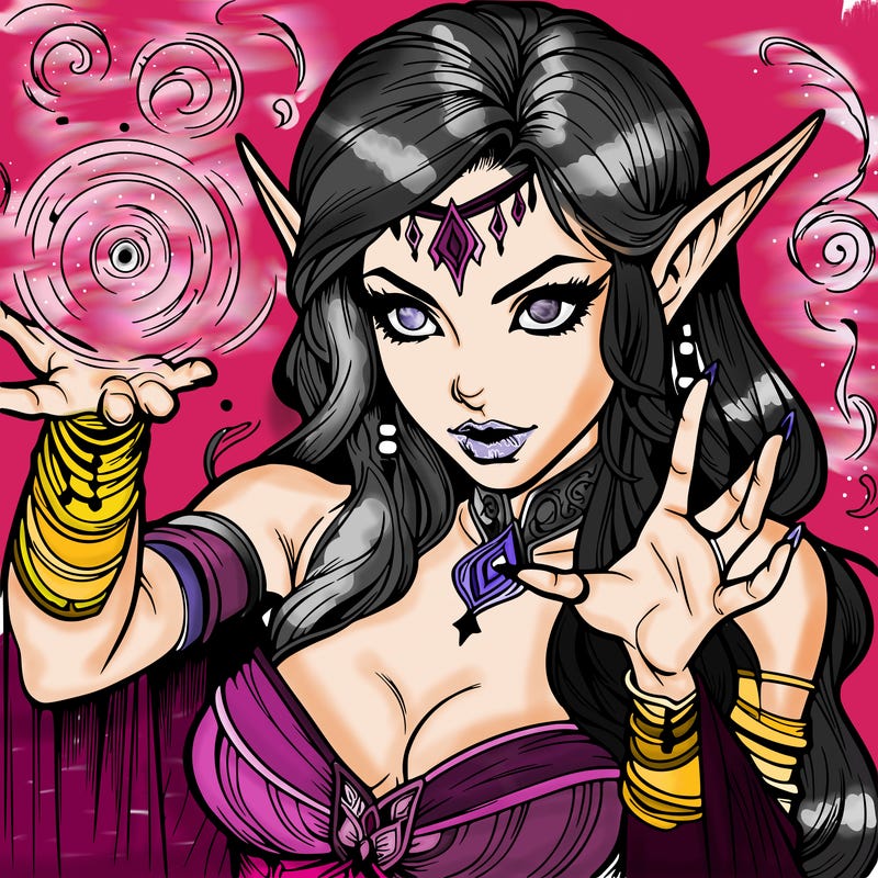 realistic scary beautiful elf sorceress casting spell