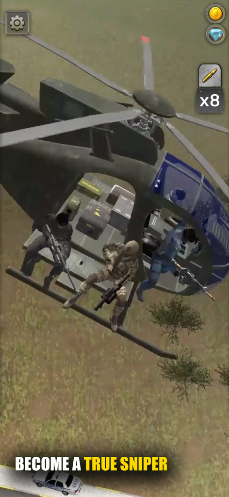 Air Attack 3D: Sky War - Snipers aiming from a helicopter in Air Attack 3D Sky War