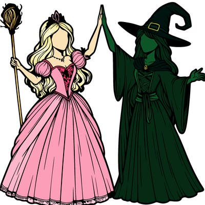 detailed realistic split of a princess and a witch