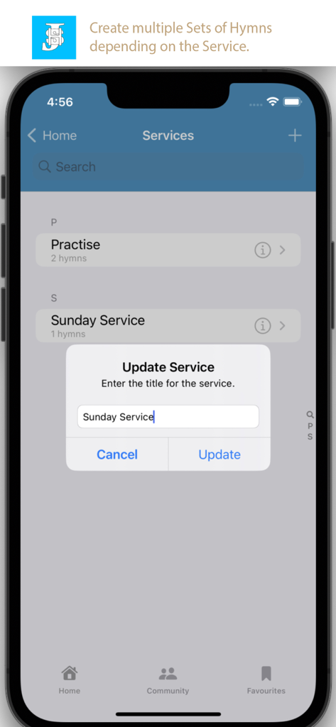 CCCHymns - Organizing hymn sets for specific church services in the CCCHymns app