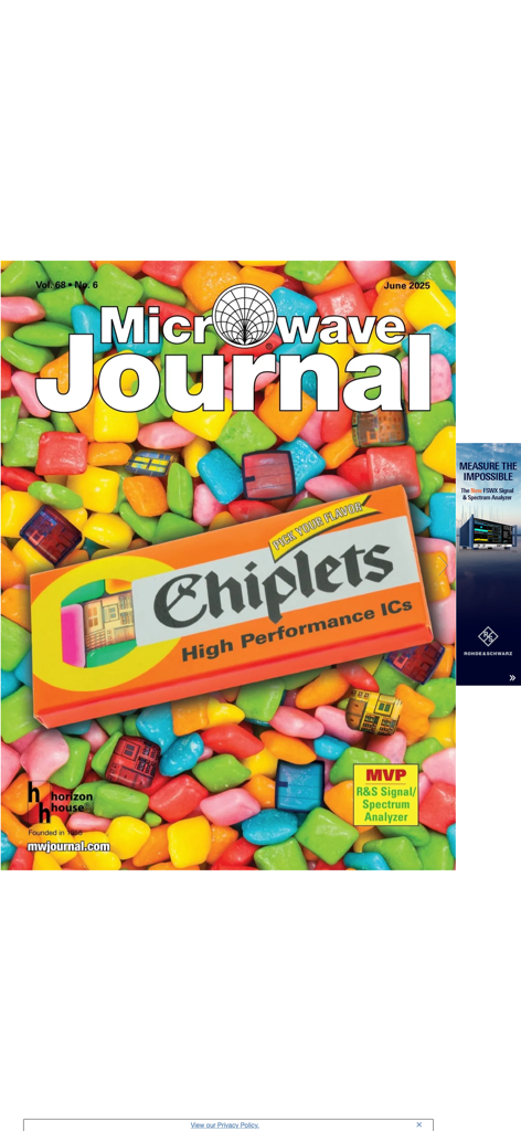 Microwave Journal Magazine - The June 2025 cover of Microwave Journal Magazine featuring a technical article on Chiplets and High Performance ICs.