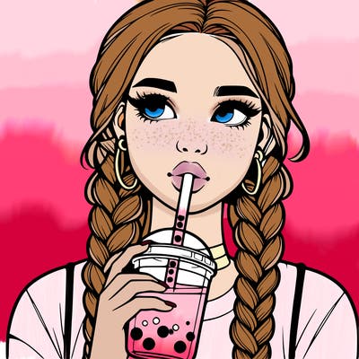 realistic girl with braided hair drinking boba