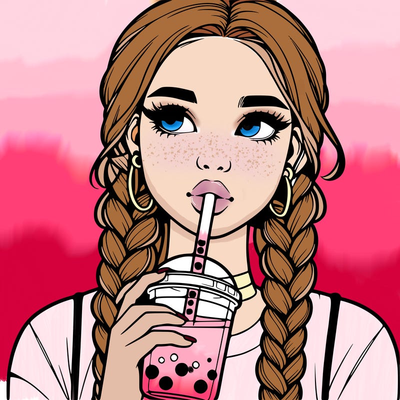 realistic girl with braided hair drinking boba