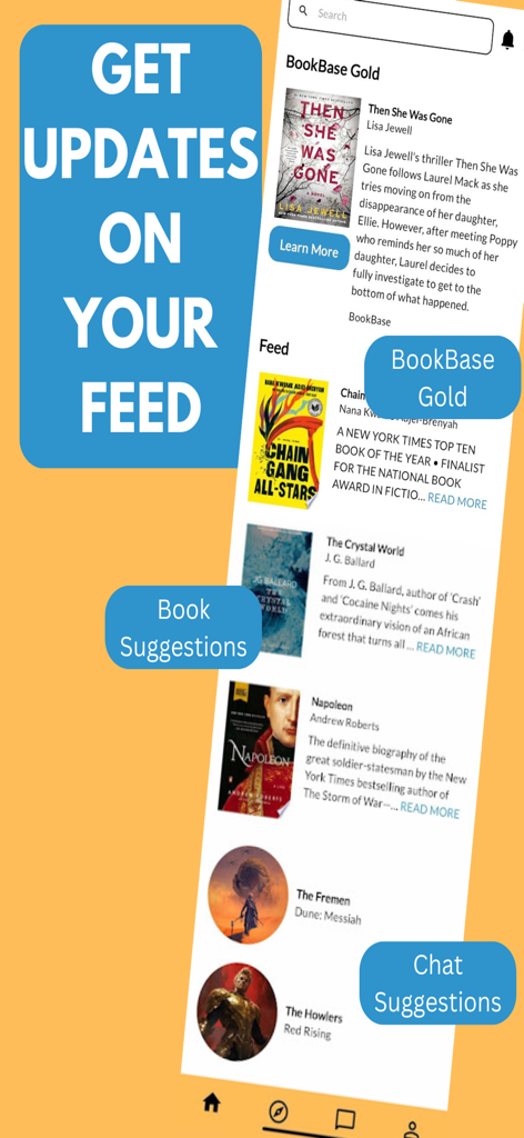 BookBase - Personalized BookBase app feed featuring book recommendations and chat club suggestions