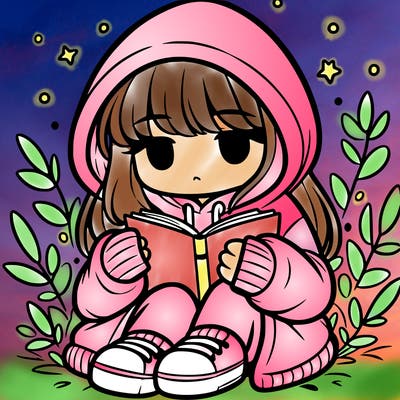 girl in oversized hoodie reading a book