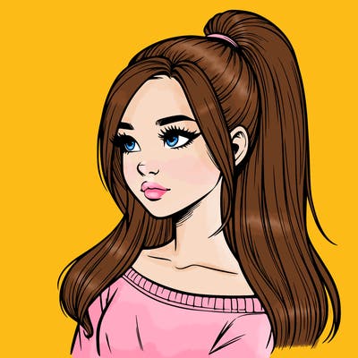 realistic girl with a high ponytail