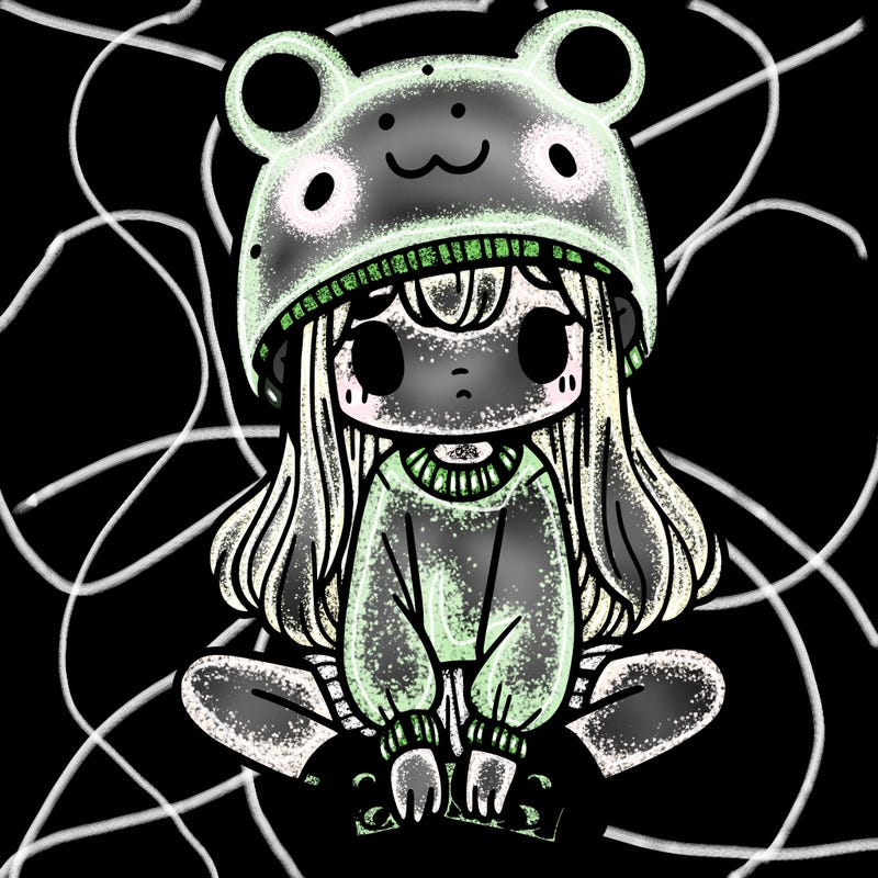 a girl wearing a frog hat and some frog socks