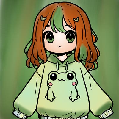 girl wearing frogging sweatshirt