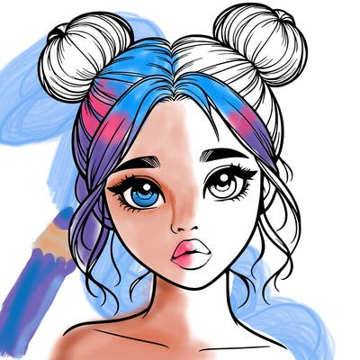 realistic girl with two buns on her head