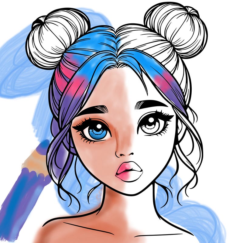 realistic girl with two buns on her head