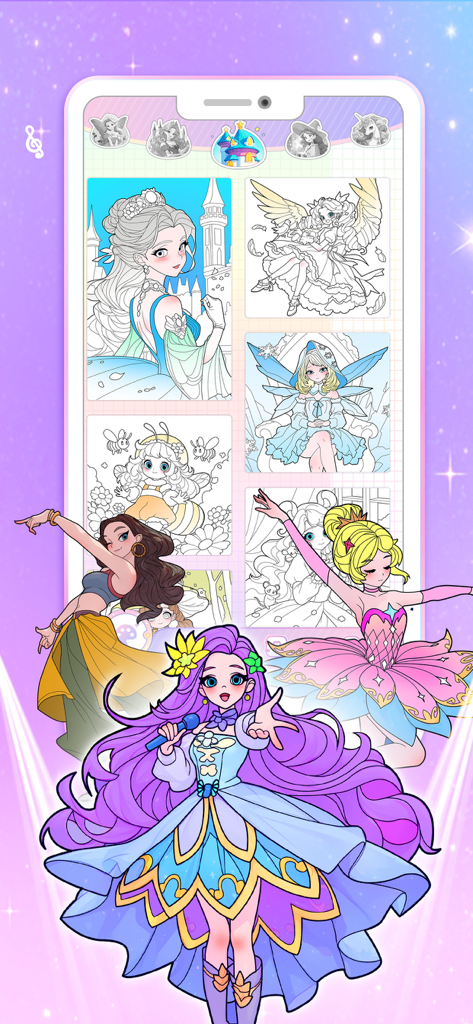 Princess Game Fantasy Coloring - Una galleria di varie pagine da colorare di principesse e fate nell'app Princess Game Fantasy Coloring.