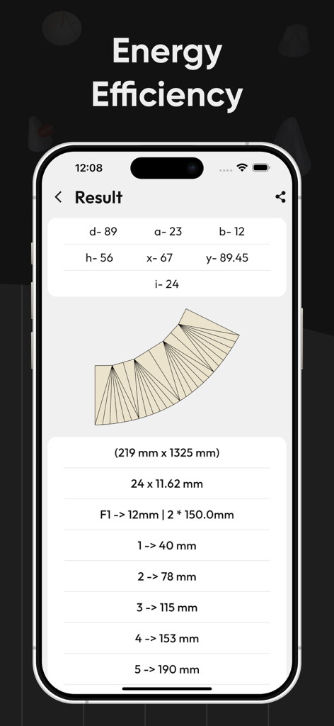 Thermal Insulation Calculator - Schermata tecnica dei risultati che mostra misurazioni e diagrammi per l'efficienza dell'isolamento termico
