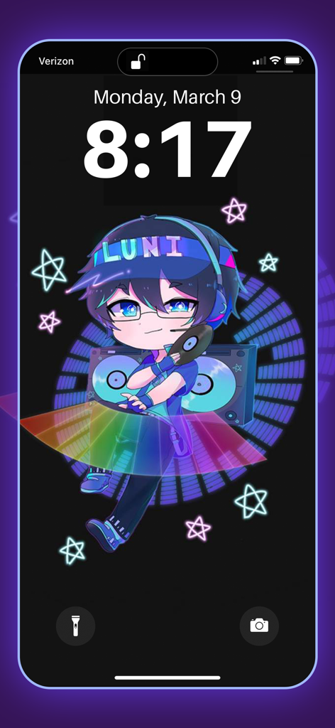 Gacha life HD wallpaper maker - Aesthetic Gacha Life DJ Luni character wallpaper on an iPhone lock screen