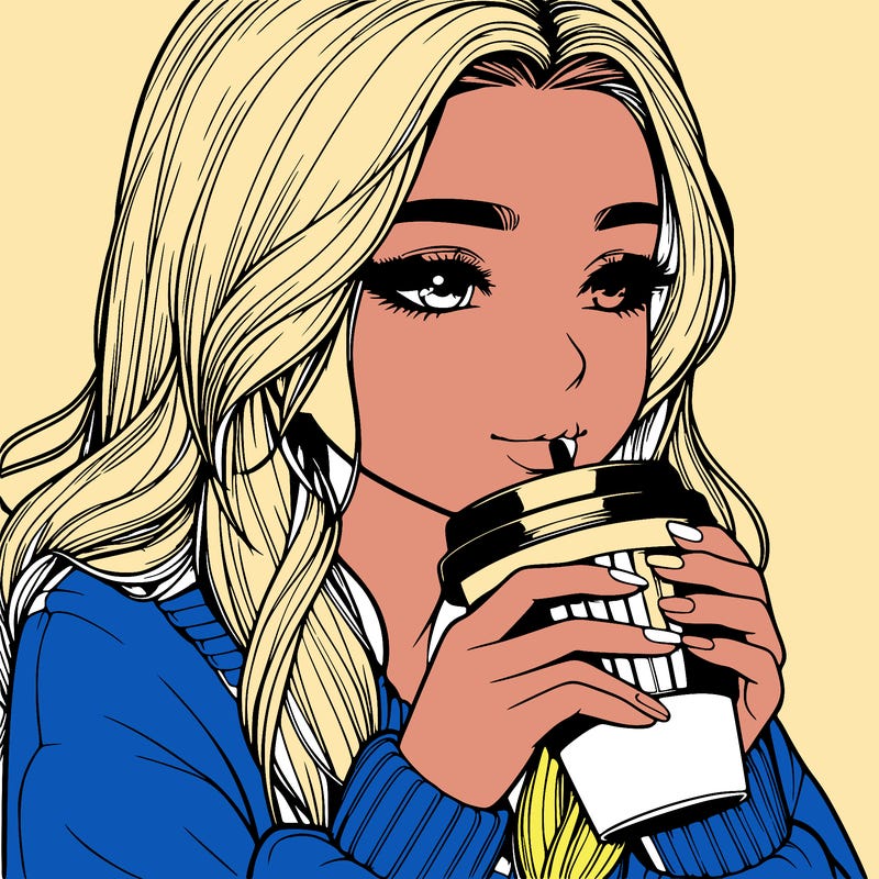 realistic girl drinking coffee