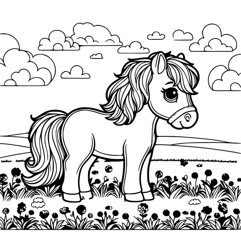 cute horse, grass, sky